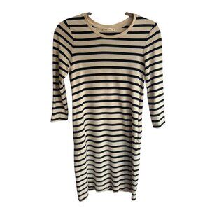 Marine Layer Striped Dress Size X-Small Ivory Blue Black 3/4 Sleeve Knee Length